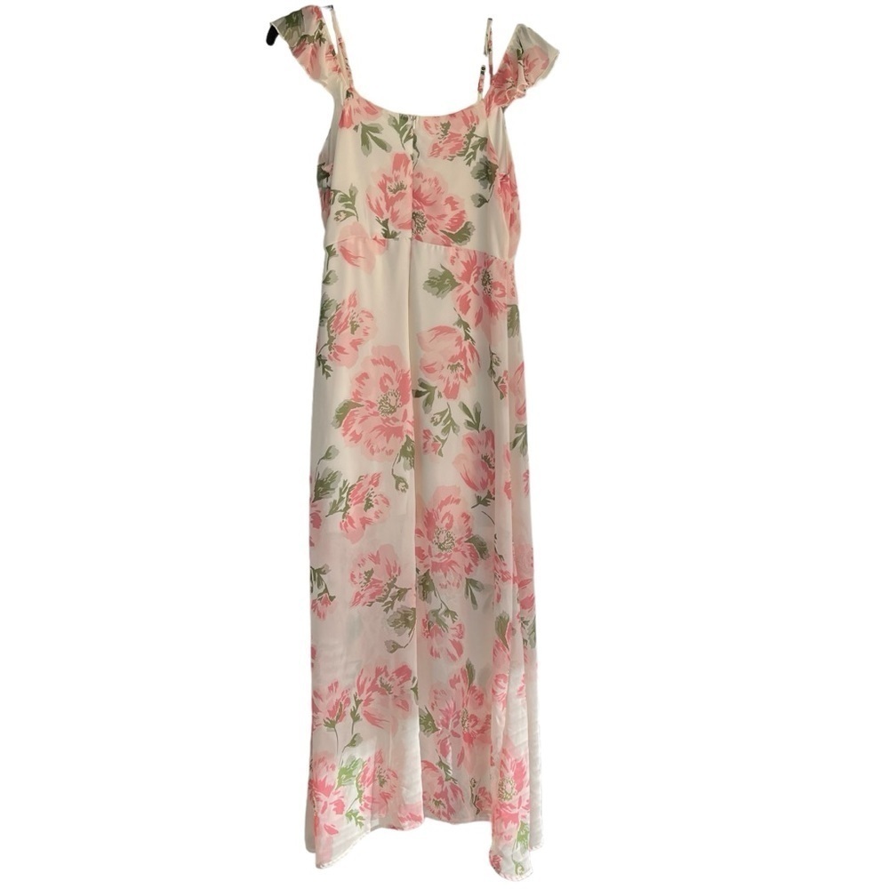 Stella Luce Juniors Floral Maxi Dress Half Lined Semi Sheer Overlay XL - Picture 6 of 10